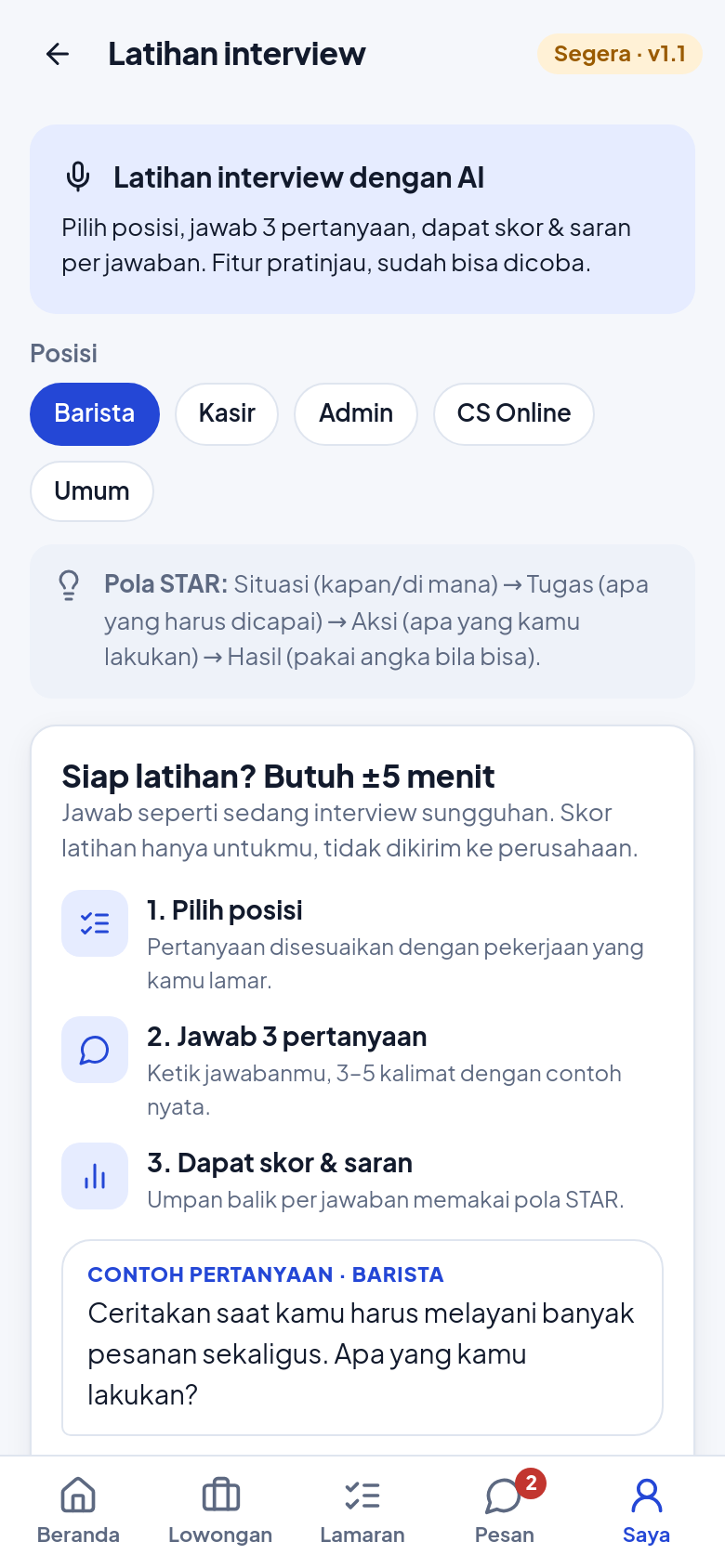 Latihan interview dengan AI