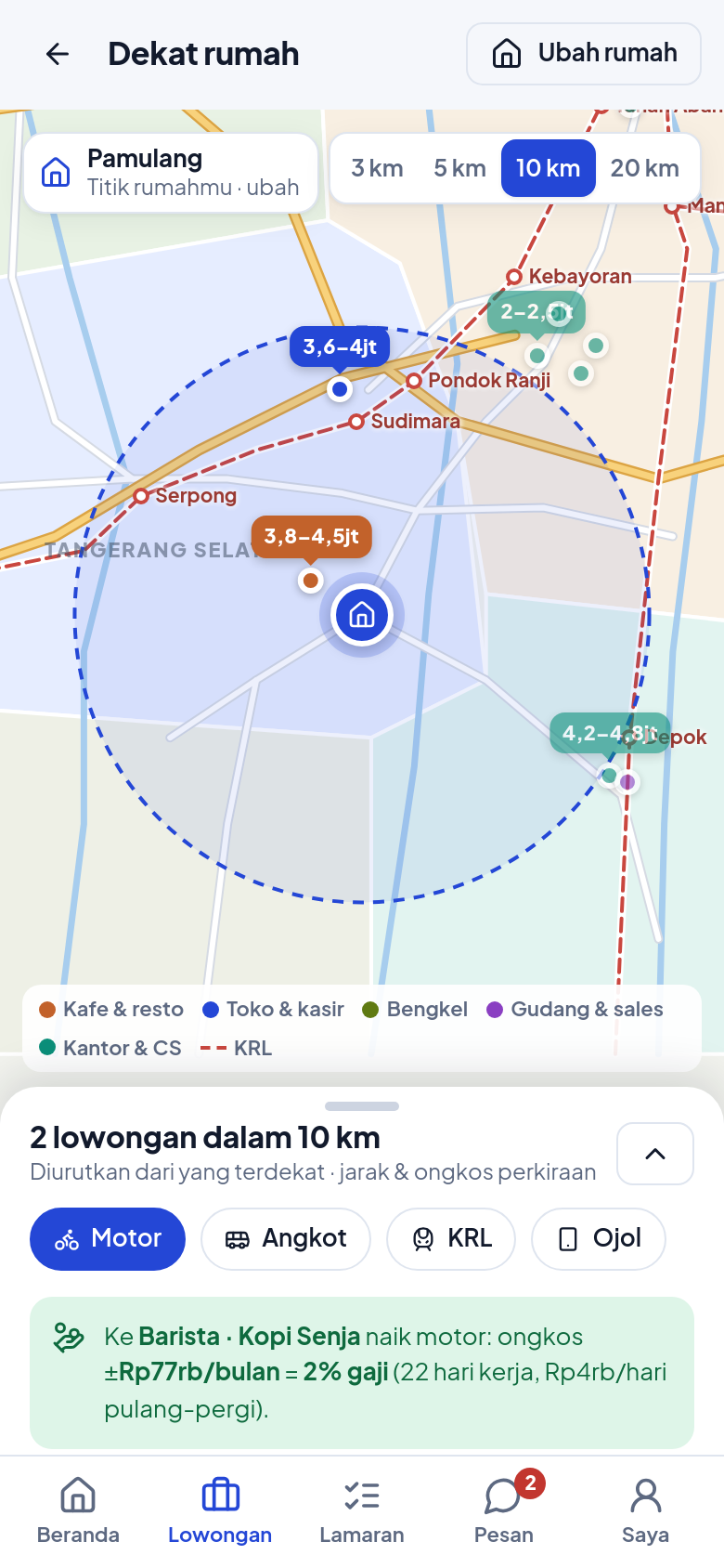 Peta lowongan di sekitar rumah dengan ongkos perjalanan