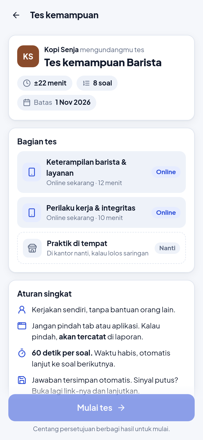 Tes kemampuan di HP pelamar