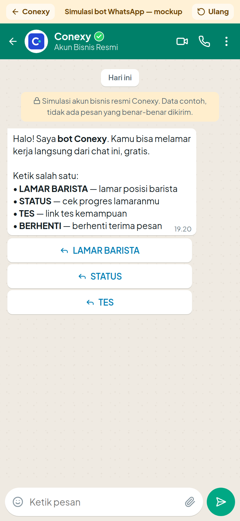 Bot WhatsApp Conexy untuk melamar