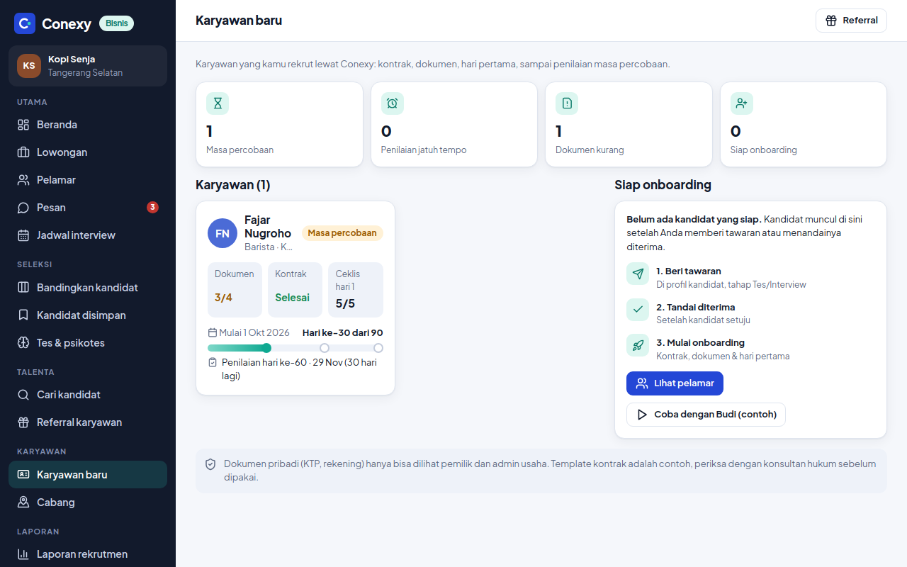 Onboarding karyawan baru dan penilaian masa percobaan